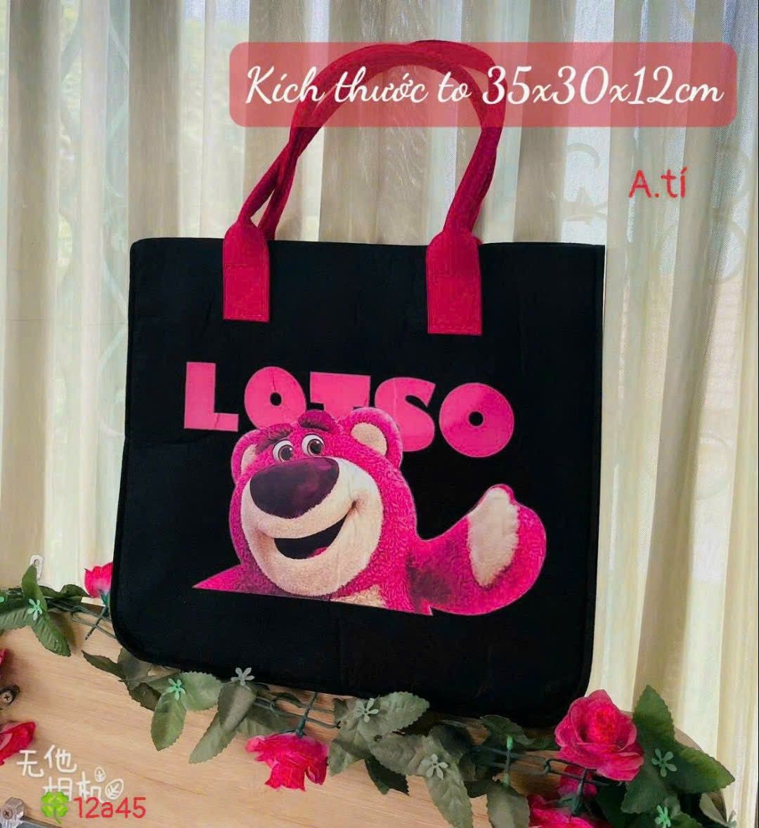 TÚI XÁCH VẢI NỈ GẤU Dâu FROM  VUÔNG